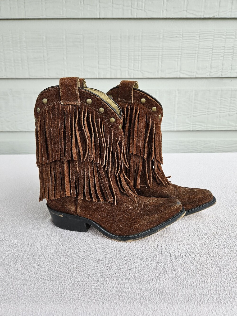 Smoky Mountain Wisteria Western Boot Girl SZ 12 Brown Leather Fringe Cowgirl